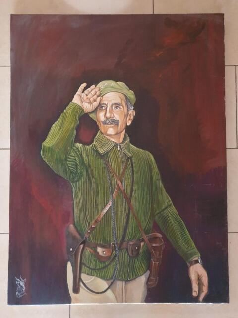 Original Oil on Canvas of General Grivas,  Approx. 76 x 102cm Signed ‘Alyosha No Convoy’