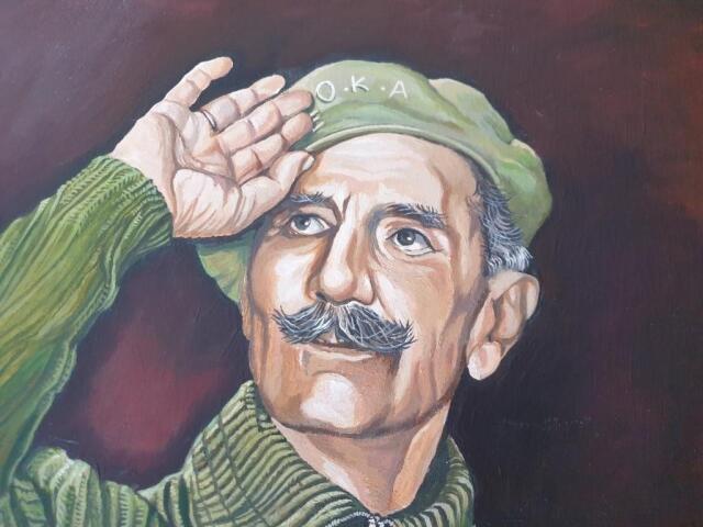 Original Oil on Canvas of General Grivas,  Approx. 76 x 102cm Signed ‘Alyosha No Convoy’